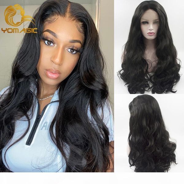 

yomagic hair body wave lace front wigs for women black color synthetic hair glueless lace wigs with natural hairline