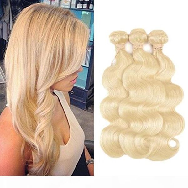 

8a brazilian virgin body wave hair weaves double wefts 100g pc 613 russian blonde color can be dyed human remy hair extensions, Black;brown