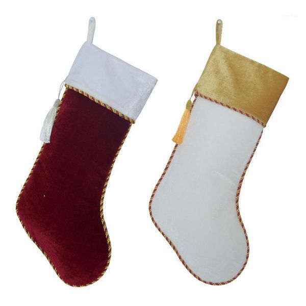 

christmas decorations arrvial set of 2 pcs white & red velvet stocking with tassel decoration socks stocking1