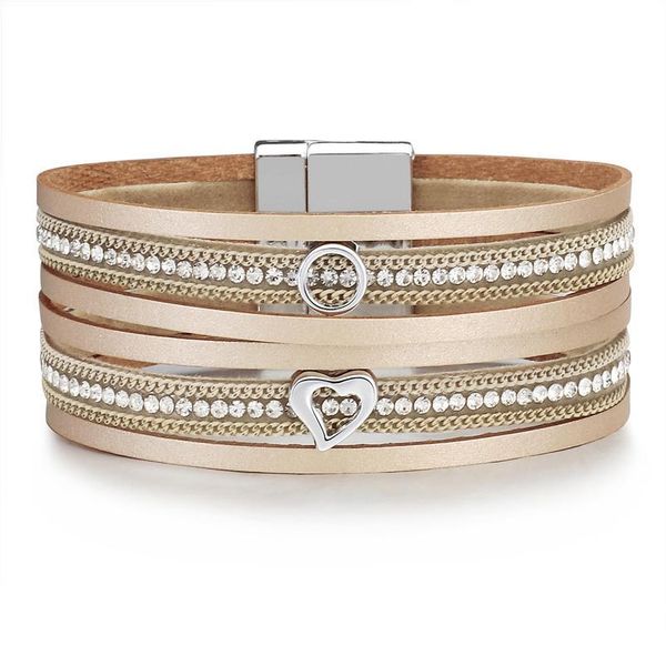 

zoshi braided leather bracelet for women femme heart bling crystal ceramic charm multilayer bracelets & bangles female bbytop, Golden;silver