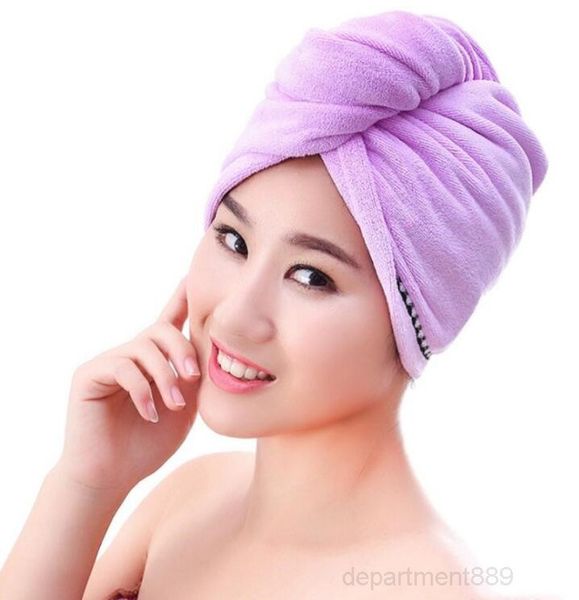 

a-microfiber bath women quick drying turban absorbent wrapped hat with button triangle hair towels bathroom accessories owc3664