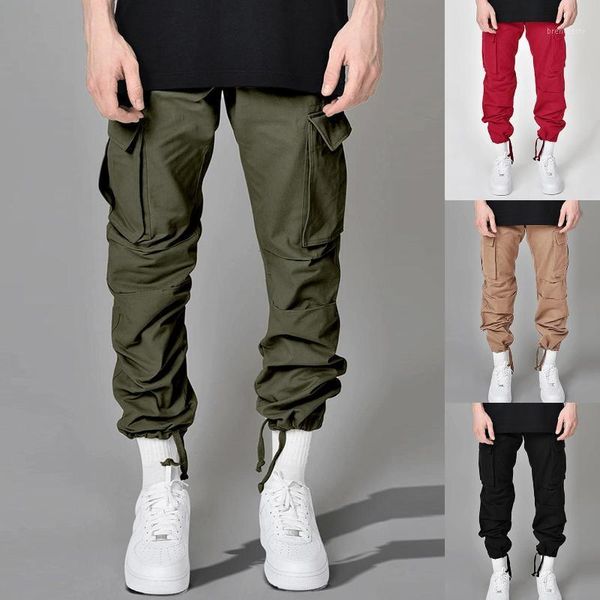 

plus size fashion multi-pockets cargo pants men streetwear baggy jogger pants ankle-length harem1, Black