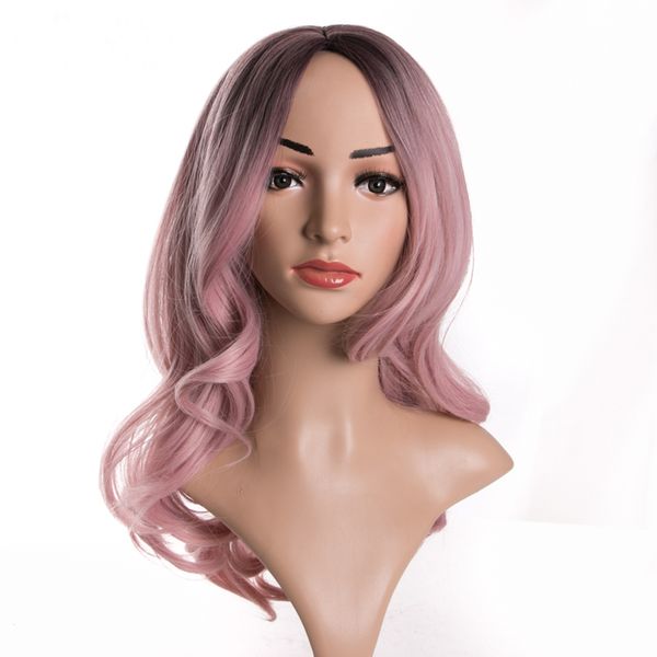 

fashion long wave synthetic pink ombre hight temperature hair wig, Black