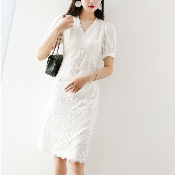 

fengwu шелкового путь темперамент a- линия платье кружева элегантного кружево трехмерного полый v-образный вырез показать тонкие платья лето, Black;gray