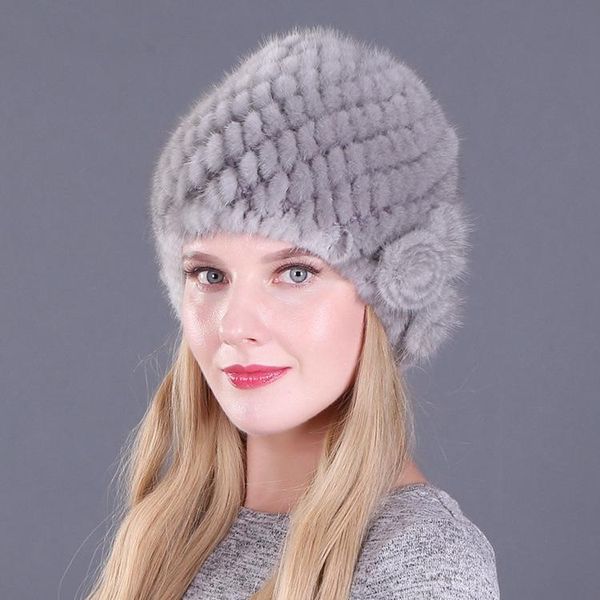 

beanies style for autumn and winter women's mink-tail woven woolen cap dome fur hat