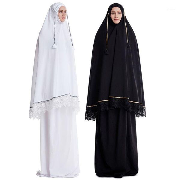 

2pcs muslim women traditional robe dress double layer islamic prayer sets1, Red