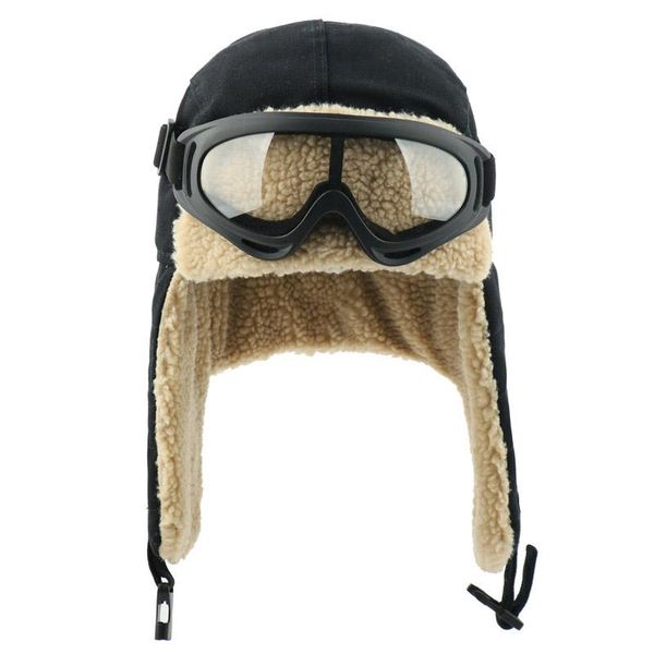 

cycling caps & masks winter outdoor neck full face mask warm with goggles windproof protection hat ski helmet cap fleece head cover, Black