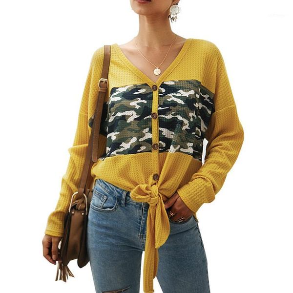 

women single breasted casual fashion camouflage print v neck knit sweater pullover shirts 2019 new arrivals1, White;black