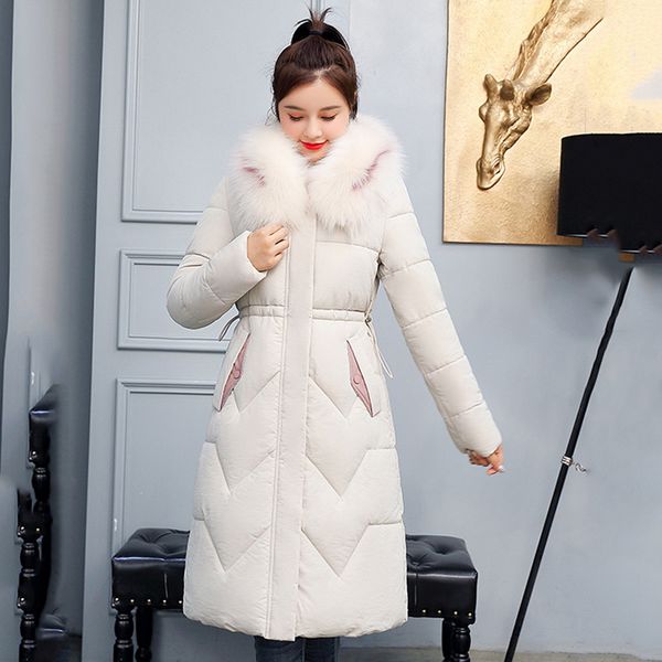 

2021 newwinter women long slim thick female jacket plus size hooded with fur collar warm coat femme outwear mujer qc2m, Black