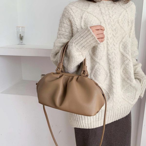 

small pleated crossbody bag for women pu leather dumpling tote handbags cloud shoulder bag female chic designer handle bags