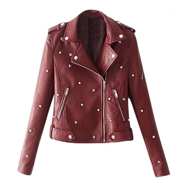 

rivet leather jacket women gothic motorbike basic pu jacket coats outerwear hooded lapel zipper solid waterproof ladies coat1, Black;brown