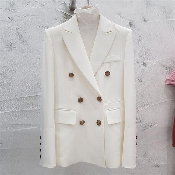 

autumn korean version of the self-cultivation double-breasted long section small suit fashion women's jacket y201026, White;black