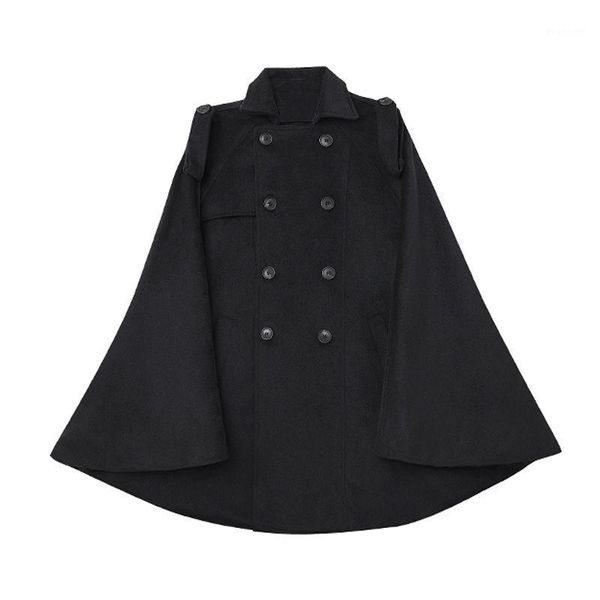 

gothic men's woolen brand cloak trench coat black fashion double-breasted windproof poncho coats 2020 autumn winter quality1, Tan;black