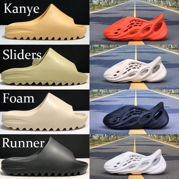 

comfortable kanye shoes cool summer foam runner desert sand earth brown resin soot men women slide sandals triple black red ararat hole shoe