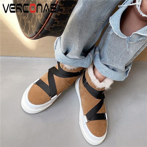 

verconas casual concise ankle boots for women cow suede platforms shoes woman new cross-tied 2020 autumn winter warm snow boots, Black