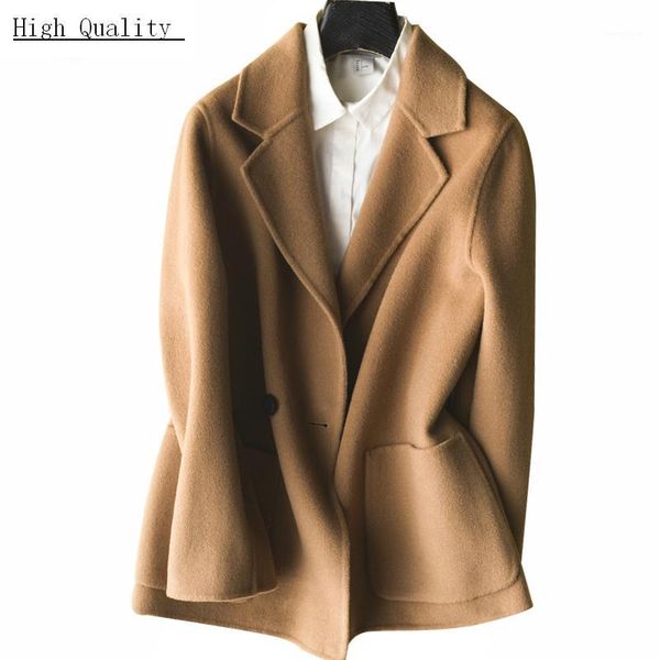 

winter jacket women short 100% natural wool coat female casual sided woolen overcoat autumn spring clothes 2020 lwl14081, Black