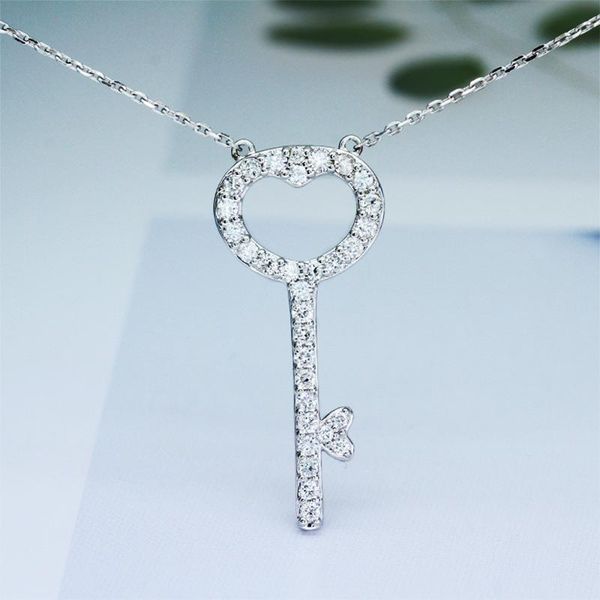 

pendant necklaces huitan beautiful cubic zirconia key pendent women necklace silver color simple collarbone chain girlfriend gift fashion