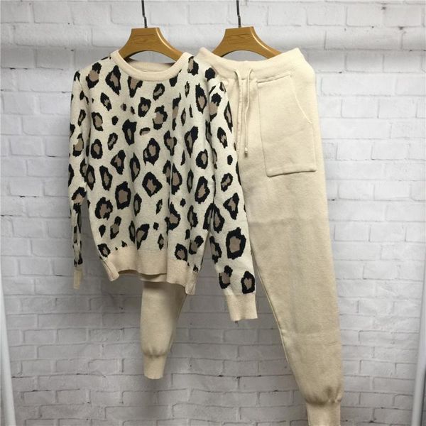 

women's tracksuits 2 pieces women tracksuit jogging pants pullover sweater set chic knitted outwear chandal mujer invierno leopard, Gray