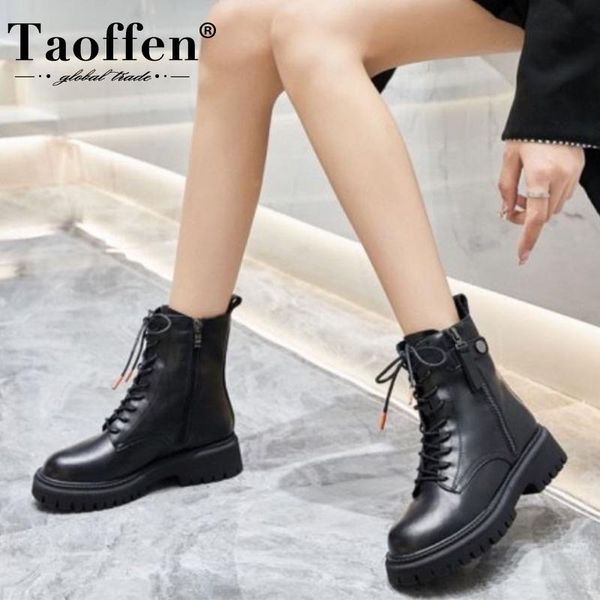 

boots taoffen women ankle flats round toe cross strap zipper shoes winter warm fashion casual footwear size 35-39, Black