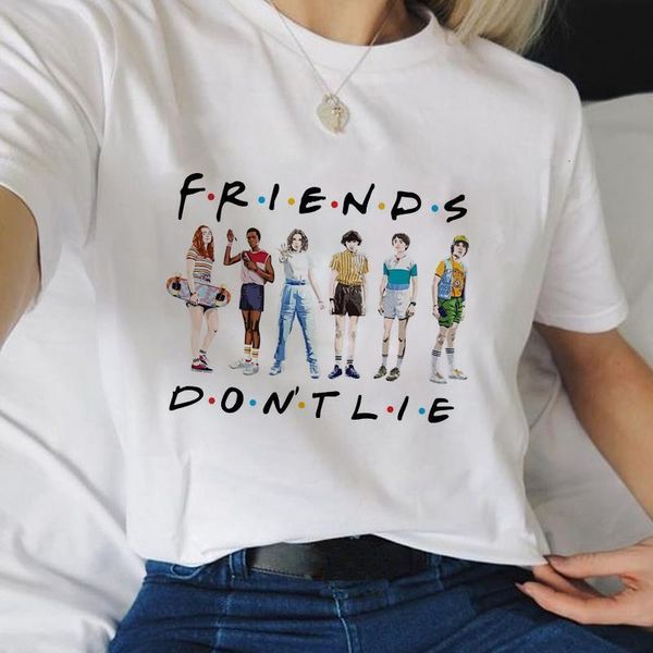 

stranger things 3 funny tshirt women eleven cartoon printed t-shirt upside down female shirt harajuku tshirt, White