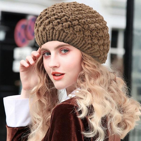 

женщины pineapple pattern берет ретро мода осень и зима теплая качество сплошной цвет берета повседневный wild офис out party hat, Blue;gray