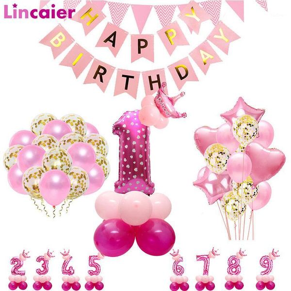 

gold pink latex foil star heart balloons 1st happy birthday party decorations kids baby girl boy 1 2 3 4 5 6 year birthday decor1