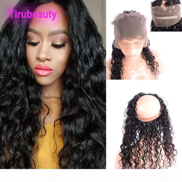 

9a malaysian natural black color 360 lace frontal part water wave curly human hair malaysian virgin hair wet and wary, Black;brown