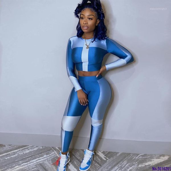 

women's tracksuits seasons 2021 long sleeve crop leggings 2 pieces set spring women stretchy sports wear outfits tracksuit assu803111, Gray