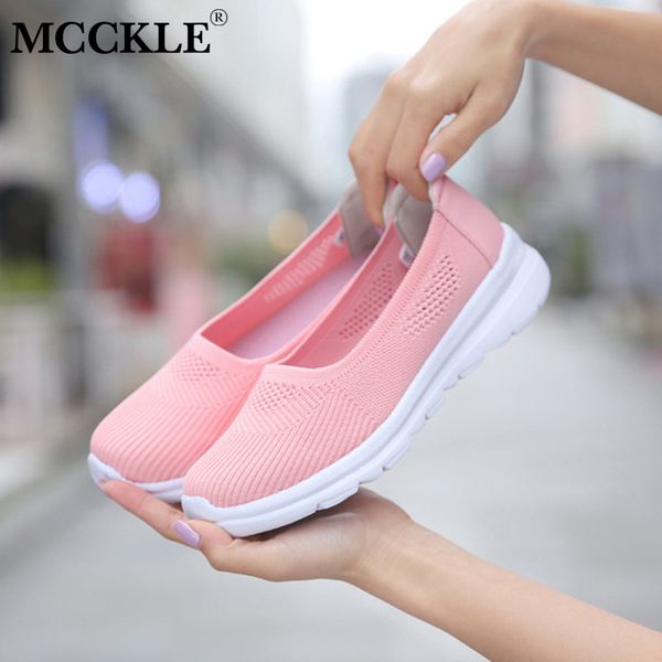 

mcckle women flats casual sneakers breathable ladies mesh slip on women vulcanized shoes walking loafers comfort woman footwear 201012, Black