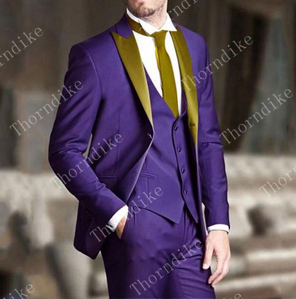 

new design 2021 custom made slim fit mens fashion gold embroidery dress suit purple wedding groom tuxedo costume handsome suits, White;black
