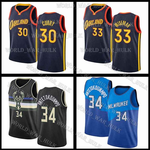 

warriors jersey stephen 30 curry golden state james 33 wiseman milwaukee giannis 34 antetokounmpo bucks ray allen 2020/21 city basketball, Black;blue