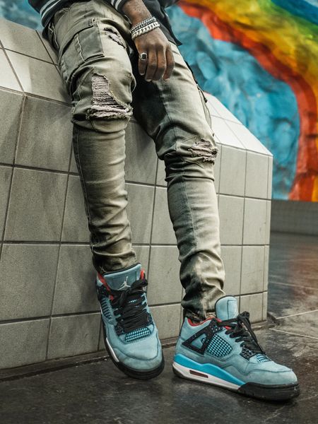 

men's high street kanye pants with holes and slim stretch jeans, Blue