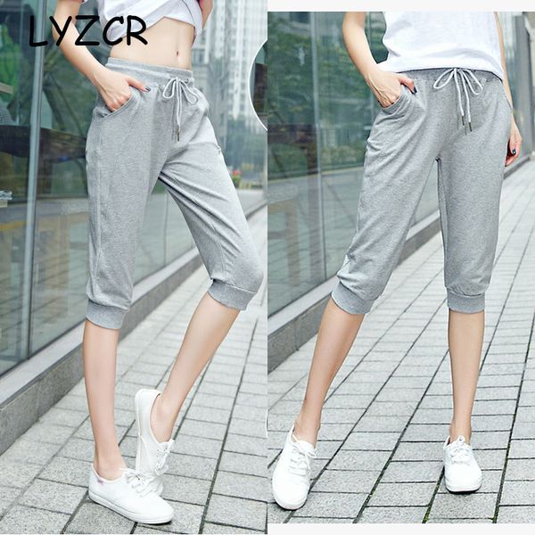 

women's cotton capri summer pants casual loose harem pants for women knee length breeches women pants capris female sweatpants 1020, Black;white