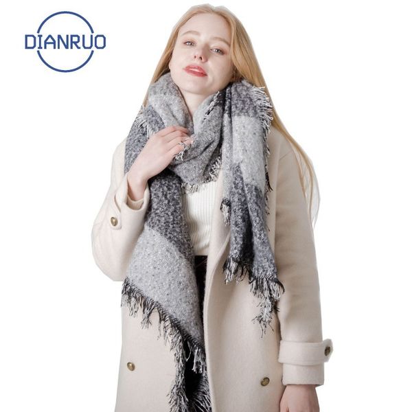 

dianruo autumn winter scalloped shawl scalloped raw selvedge scarf for women oversized shawls and wraps cashmere scarves q336 201103, Blue;gray