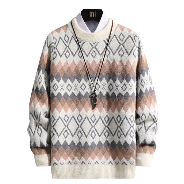 

autumn winter o-neck men pullover thick warm print spacious oc yq long sleeve clothes knitted casual male sweater drop shipping, White;black