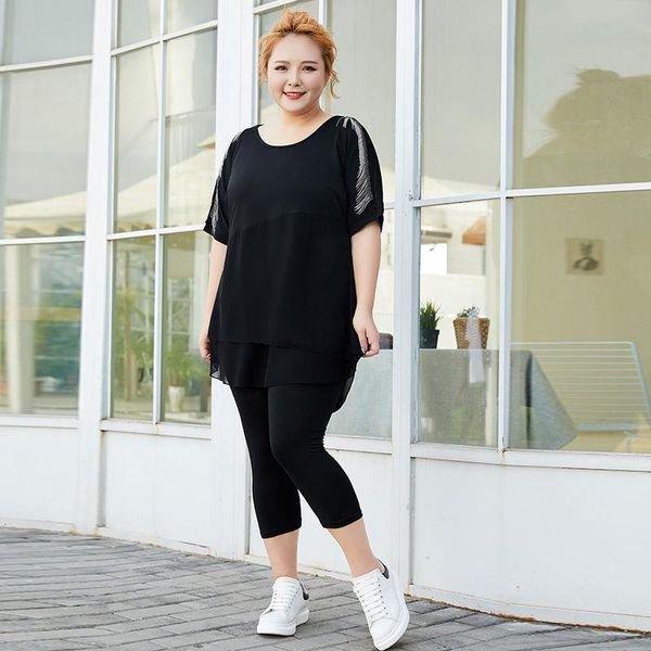 

summer 2 piece set women plus size clothes tassel and pants set chiffon patchwork korean style 2 piece outfits, Gray