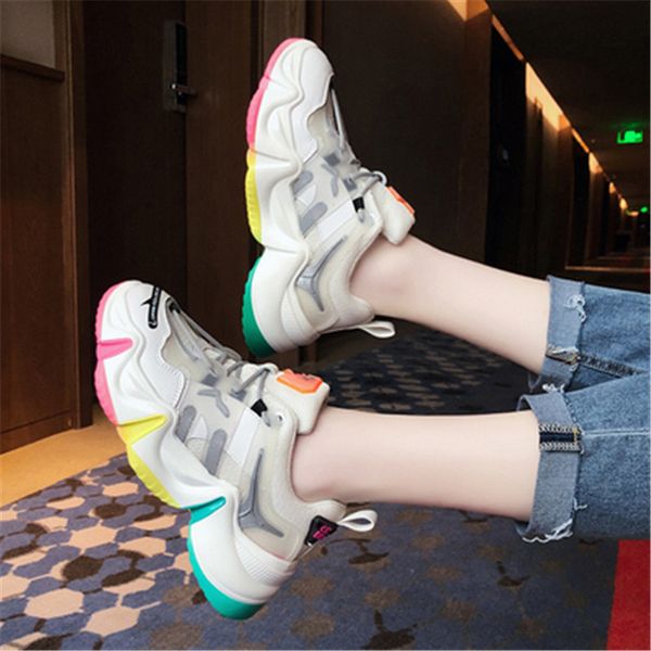 

2021 new high-fashion 6cm breathable knit casual woman thick father sports shoes instructors ladies snw4, Black;white