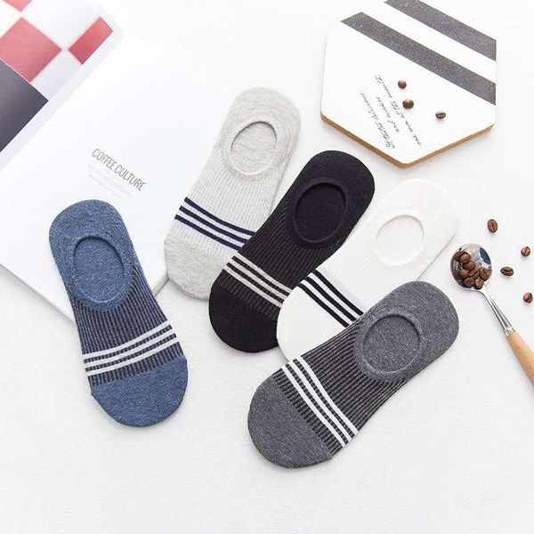 

men's summer striped invisible boat socks cotton silicone antiskid sports socks1, Black