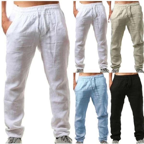 

summer men cotton trousers linho verao calcas dos homens com cordao loose pants men solids harem linen trousers pants, Black