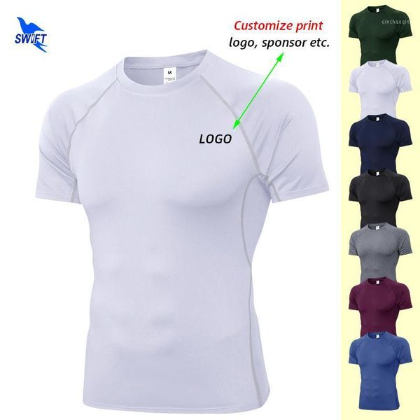 

2020 high elastic quick dry men running shirts compression sportswear t-shirt short sleeve fitness gym workout tee customize1, Black;blue