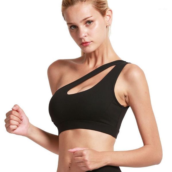 

gym clothing oblique shoulder plus size sports bra for women sujetador sin aros women1, White;black