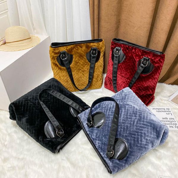 

ladies corduroy zipper shoulder bag female arty handbag tote bag ladies plush slung winter girl warm soft shopping