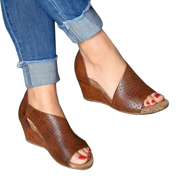 

spring summer ladies women sandals fashion fish mouth hollow out roma shoes wedges shoes for women sandalias de verano sandals y200702, Black