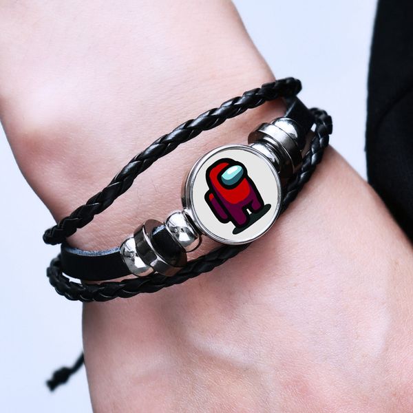 

2pcs cartoon game among us bracelet for men women kids anime peripheral adjustable pu leather bracelets boyfriend jewelry gift, Black