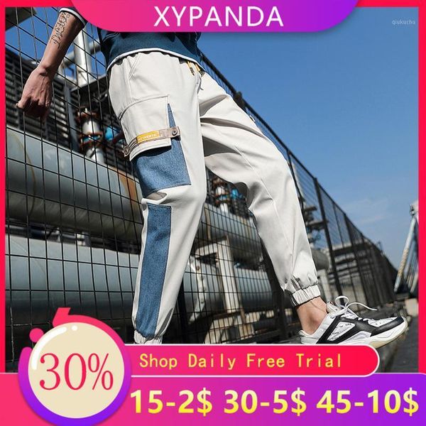 

xypanda street tide brand hip-hop functional overalls beam feet nine-point pants loose trend men's casual trousers1, Black