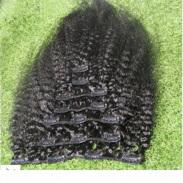 

jet black color clip in human hair extensions 6a brazilian virgin kinky curly human hair 10-30 inch 9 pieces 100g