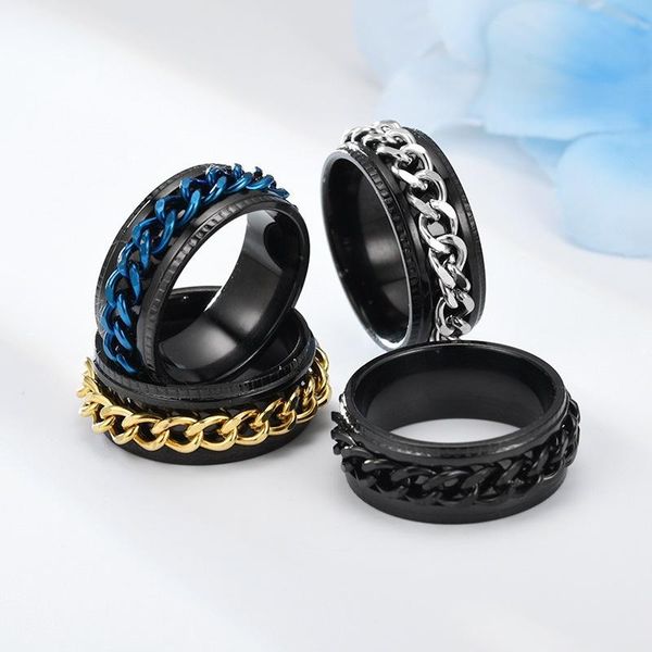 

titanium steel chain ring europe and the united states men's stainless steel couple rings for men rotate ring dinner rings new, Golden;silver