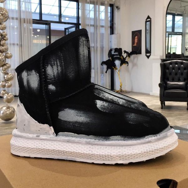 

boots flat women ankle shoes fur slip-on combat zapatos de mujer winter fashion 2021 casual, Black