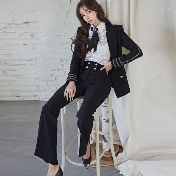 

fashion work style comfortable new arrival formal pant suits double breasted blazer and long pants elegant vintage pent suits1, White