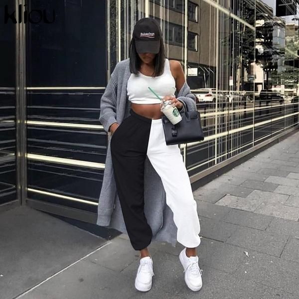 

yoga outfits women workout pants high waist black&white patchwork sporty harem summer loose casual streetwear trousers1, White;red